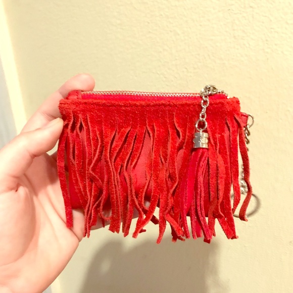 Red suede fringe coin purse - Picture 1 of 2